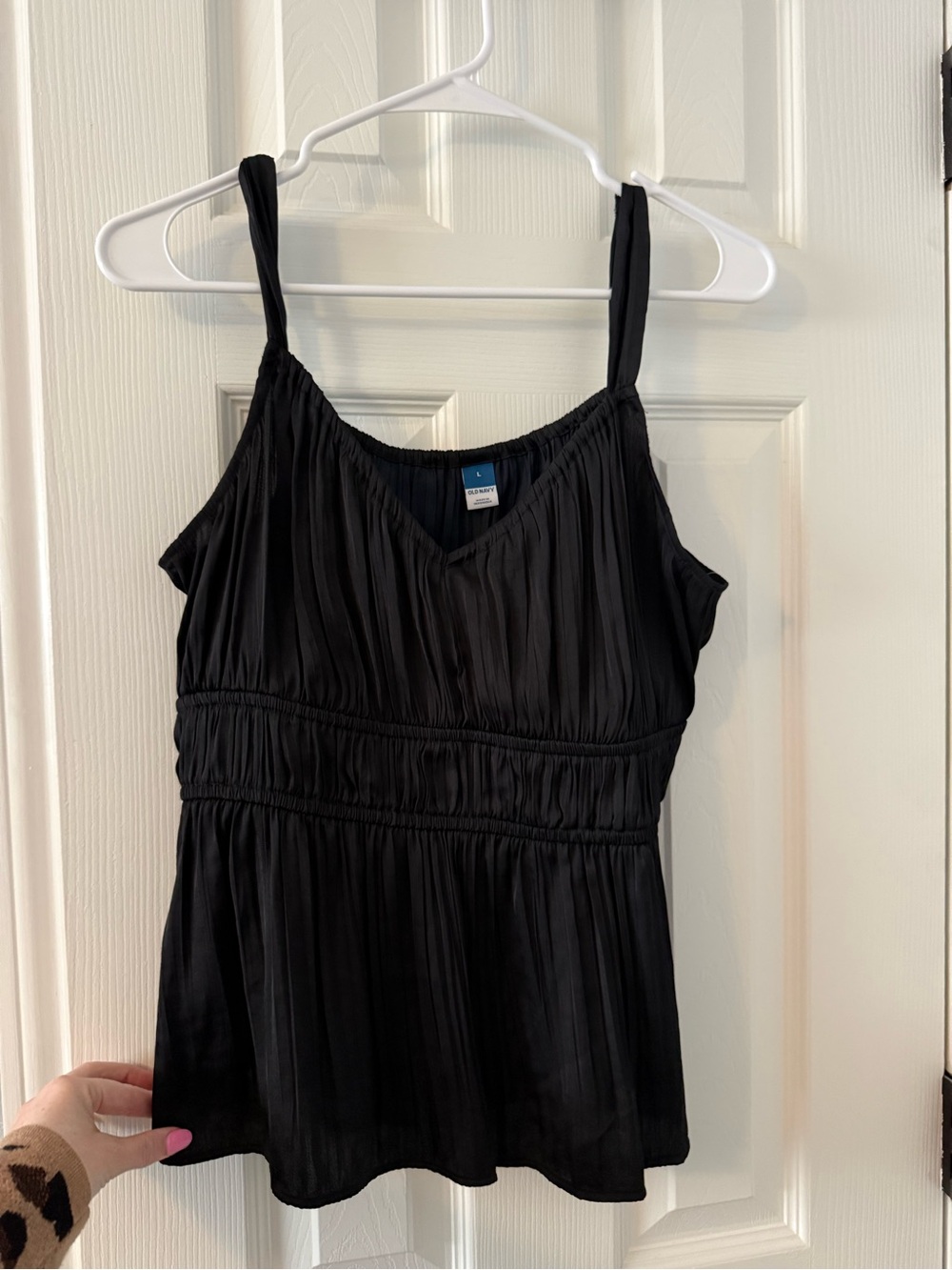 Old Navy Black Pleated V-Neck Tank Top with Elastic Waist